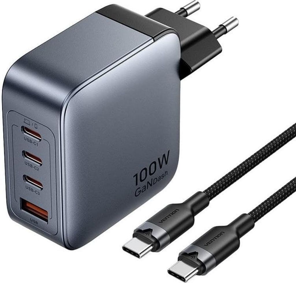 Ladegerät Vention 100 W 1xUSB-A 3xUSB-C + Kabel Produktbild 