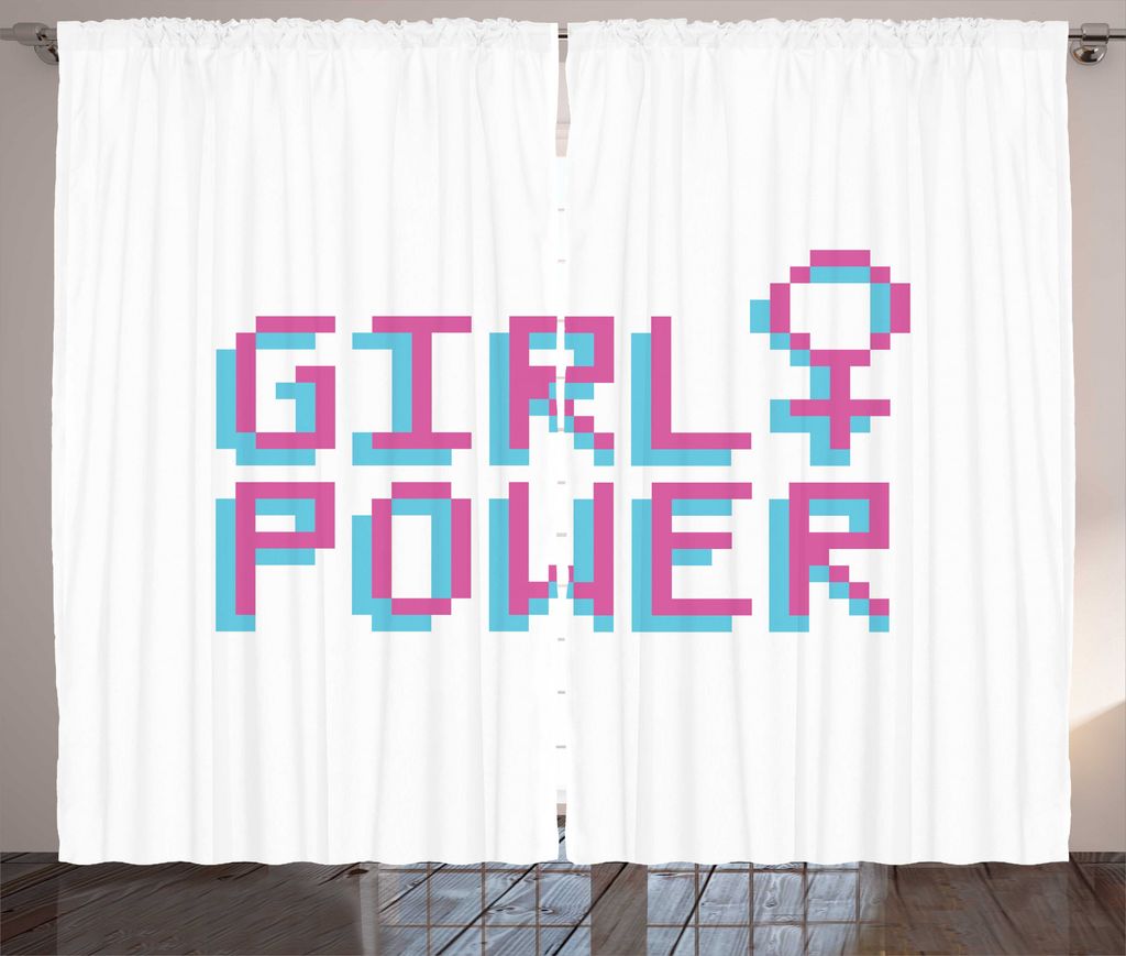 ABAKUHAUS Girl Power Rustikaler Gardine, Pixelkunstart Venus, Schlafzimmer Kräuselband Vorhang mit Schlaufen und Haken, 280 x 225 cm, Aqua-Rosa un...
