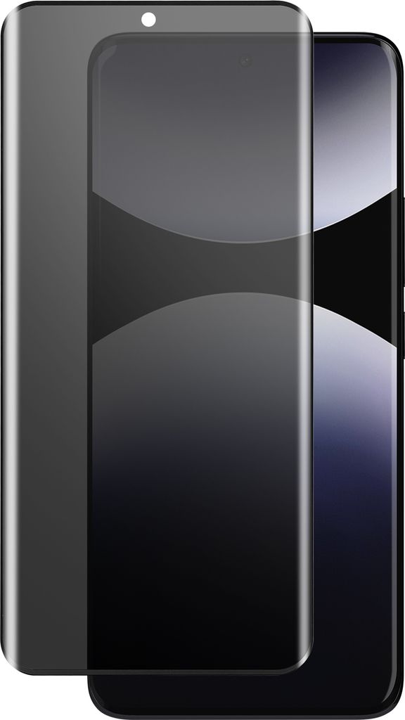 A screen protector for a smartphone is shown, with a second phone partially visible behind it.