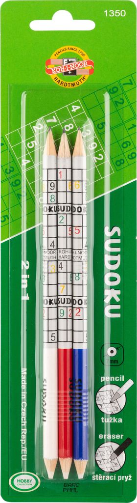 Sudoku- Bleistifte mit Radiergummi im 3er Blister