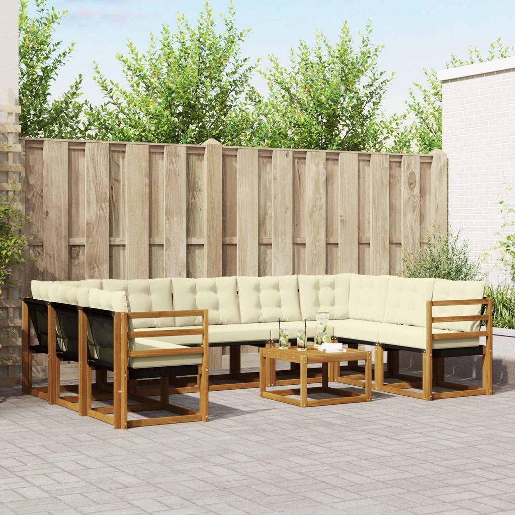 "Neues Produkt" Outdoor-Sofagarnitur ANTI-UV - CLORIS - 10 pcs - Natur und Creme Massivholz Akazie - Modern Gartensofas V593