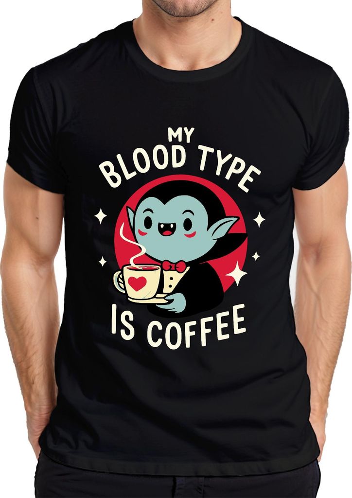 Mein Bluttyp ist definitiv Kaffee Vampir niedlich Retro Halloween Herren T-Shirt, Schwarz, S