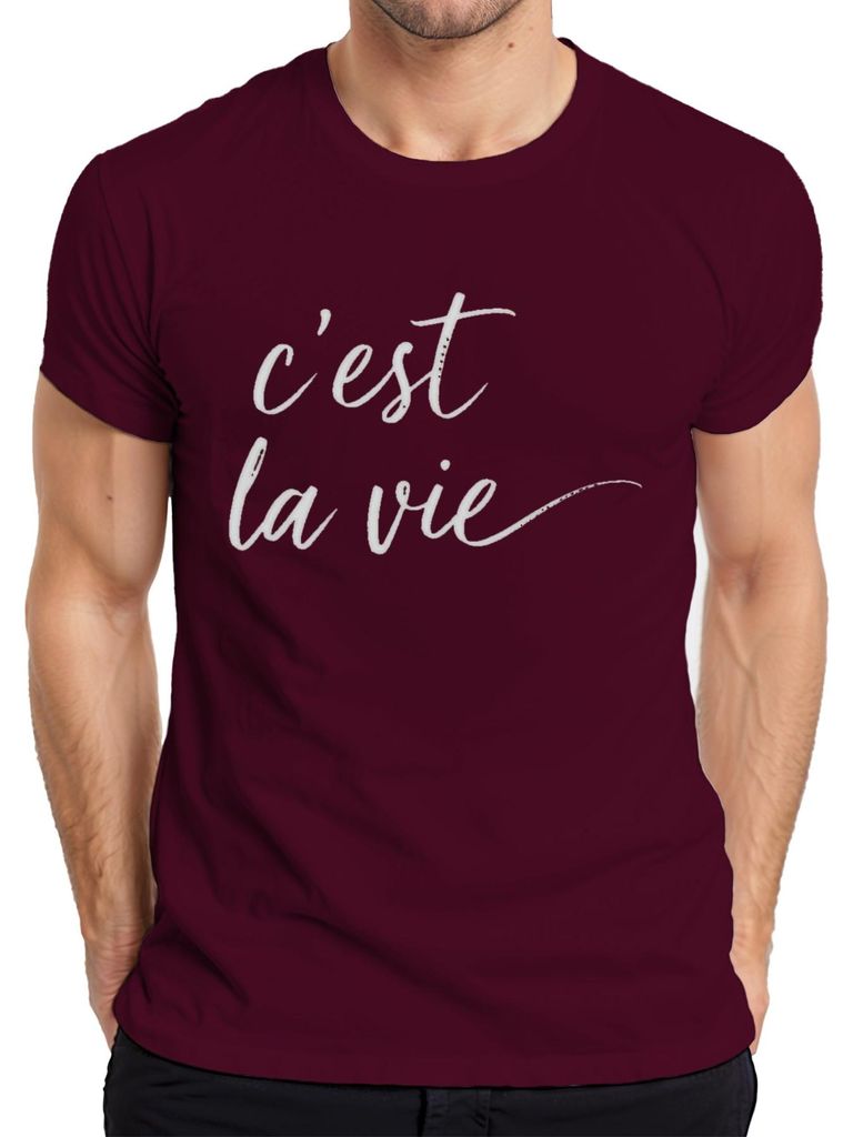 c'est la vie französisch Spruch Kalligrafie Handlettering Minimal Herren T-Shirt, Burgundy, 3XL