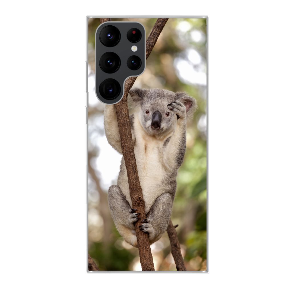 MuchoWow Handyhülle Schutzhülle Hülle für Samsung Galaxy S22 Ultra Koala - Äste - Tier - Kinder - Jungen - Mädchen Silikon Softcase Handy H...