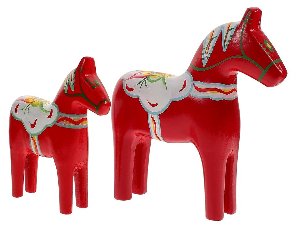 Rote Holzpferdefigur, bemalt, 1 Paar, kreative Holzpferde-Dekoration für Kinderzimmer, Wohnzimmer und Büro, robustes Holzornament für Schreibtis...