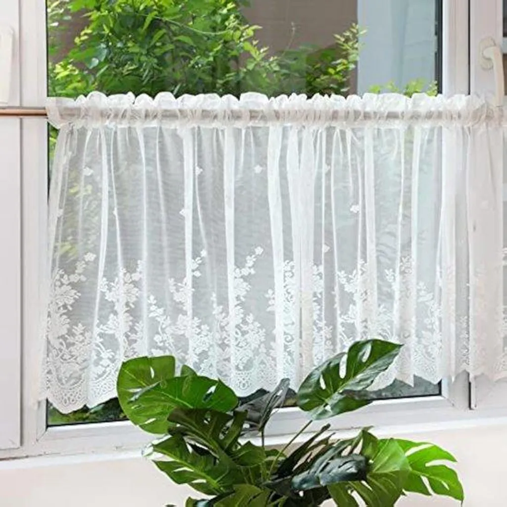 Rideau blanc 120 x 200 cm en voile fin style cottage pour fenêtre