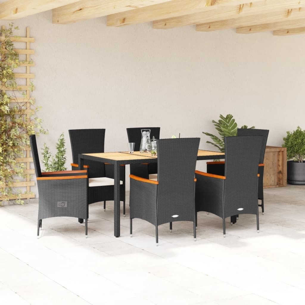 Maison Exclusive - 7-tlg. Garten-Essgruppe mit Kissen Schwarz Poly Rattan