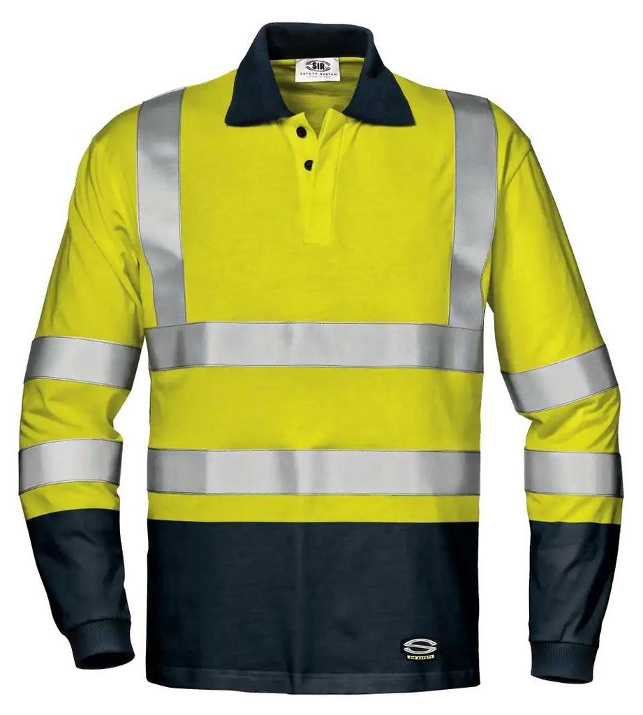 Sir Safety GOMEZ Herren Warnschutz-Poloshirt Langarm antistatisch reflektierend, 3XL, HI-VIS GELB/BLAU