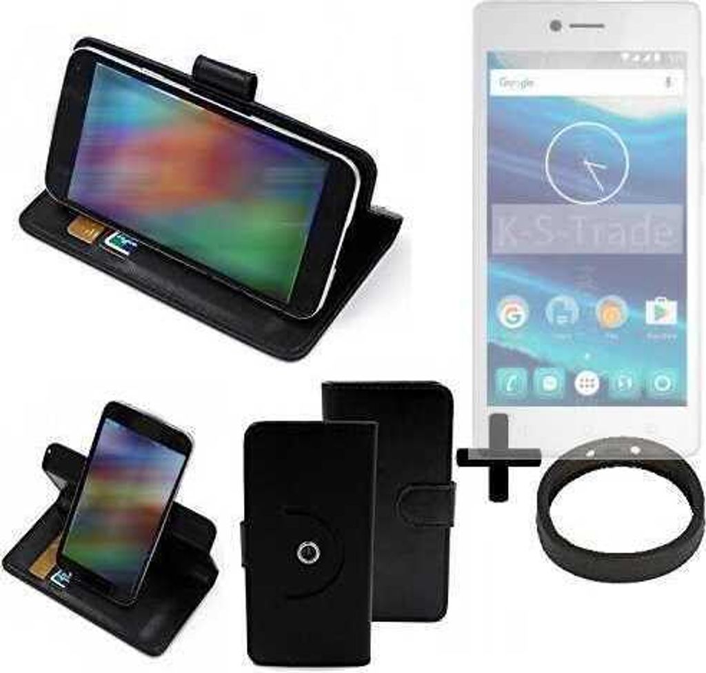 K-S-Trade Case Schutz Hülle kompatibel mit Qilive Q7 5 + Bumper Handy Hülle Flipcase Smartphone Cover Handy Schutz Tasche Walletcase schwarz