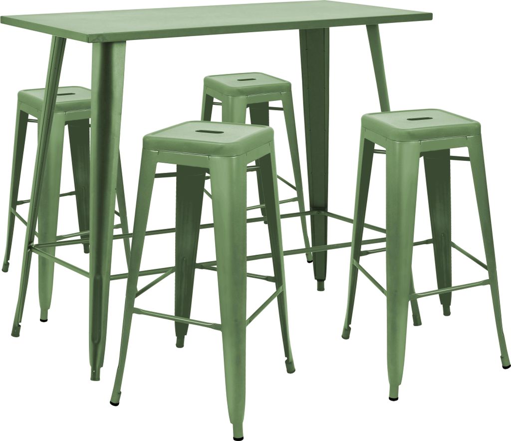 Hoher Gartentisch und 4 Hocker aus kaktusgrünem Metall - Oviala New York