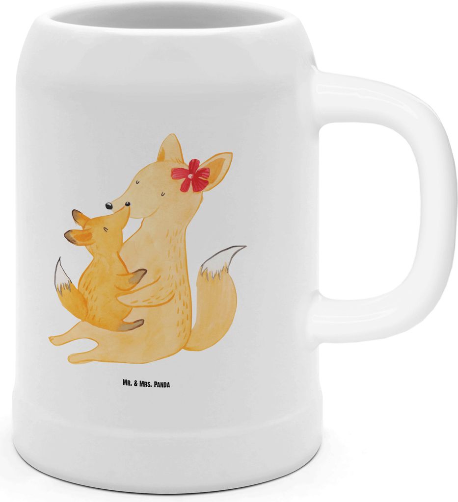 Mr. & Mrs. Panda Krug Fuchs Mama - Weiß - Geschenk, Seidel, Schoß, Bruder, Mutter, Bierbecher, Tochter, Humpen, Steinkrug, Bierhumpen