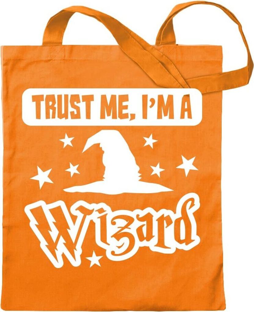 Kiwistar - Baumwolltasche - mandarin - Trust me, im a wizard - Tragetasche Stoffbeutel Umhängetasche langer Henkel