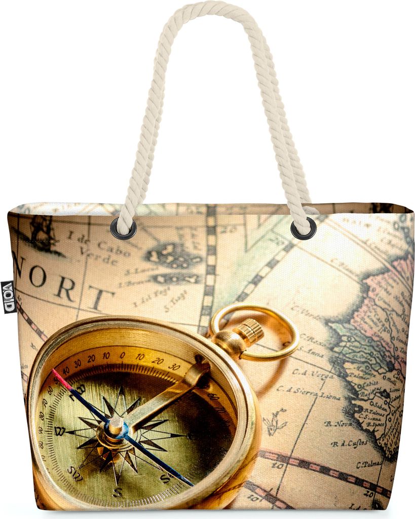 VOID Kompass Karte Navigation Strandtasche Shopper 58x38x16cm 23L XXL Einkaufstasche Tasche Reisetasche Beach Bag