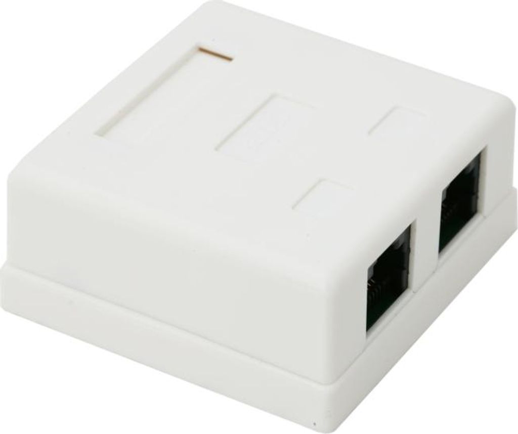 Doppelwand-Anschlussdose 8P8C UTP Cat5 – RJ45 Netzwerk-Wanddose Doppel – Aufputz-Netzwerkanschluss mit 2x 8 vergoldeten Kontakten – Weißes K...