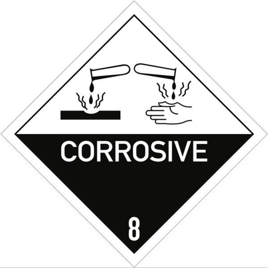 Gefahrzettel Klasse 8 Text CORROSIVE, Folie, 100x100 mm, Produktbild 