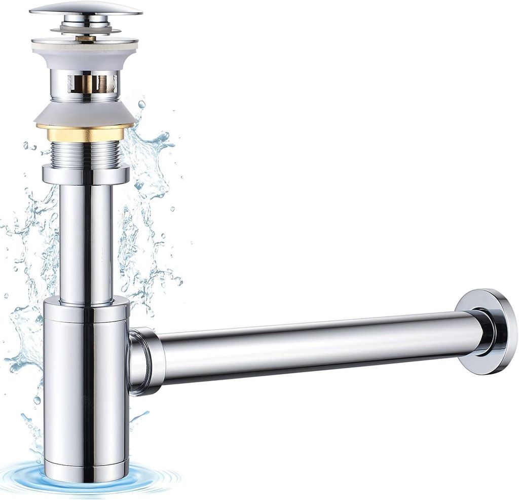 Siphon Pop Up Ablaufgarnitur mit Überlauf Universal Röhrensiphon Set für Waschbecken Waschtisch Bad Geruchsverschluss Stöpsel Abfluss Garnitur