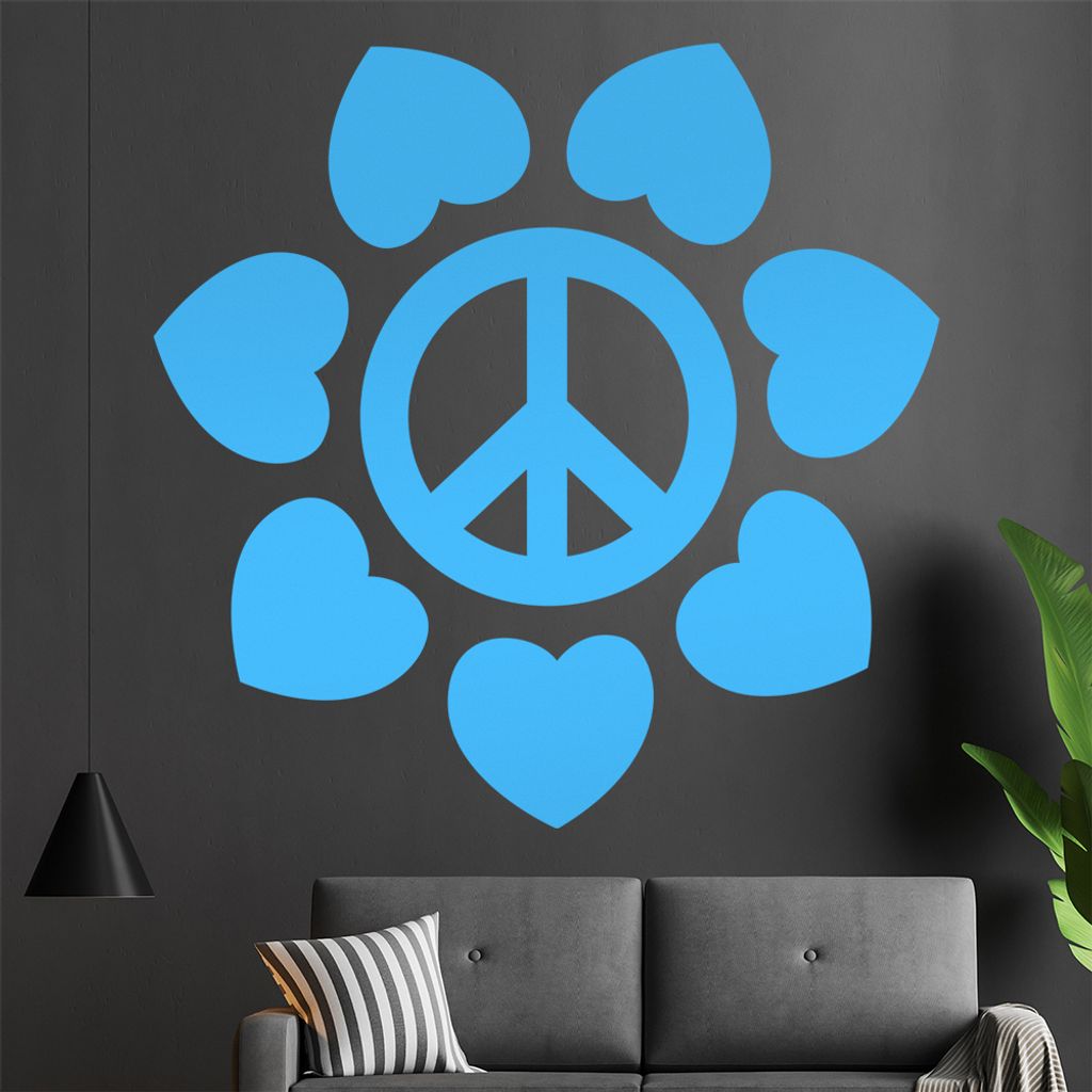 Peace mit Herzen Wandtattoo in 6 Größen - Wandaufkleber Wall Sticker - Dekoration, Küche, Wohnzimmer, Schlafzimmer, Badezimmer