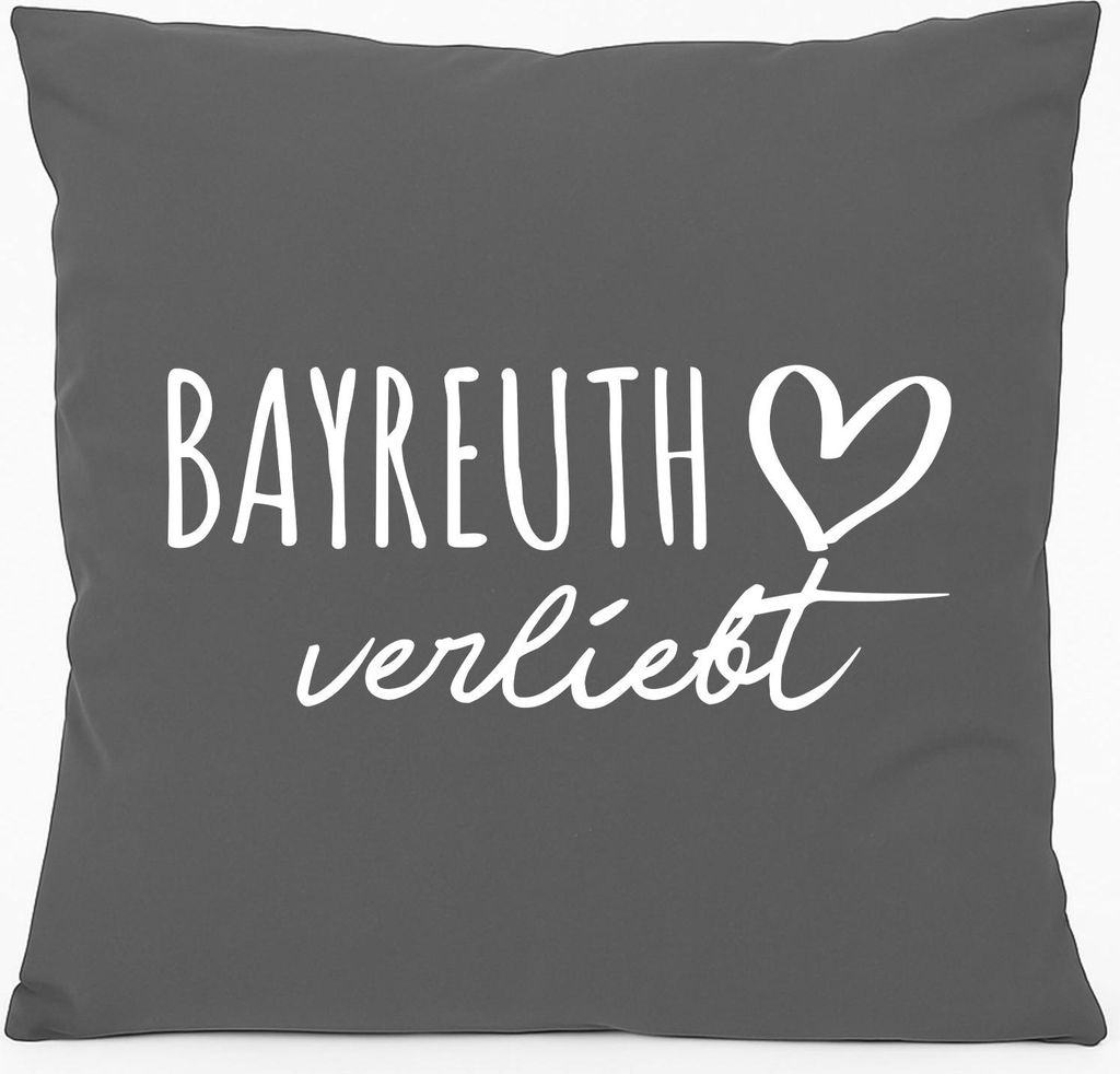 Huuraa Sofakissen Bayreuth verliebt Geschenk 40x40cm mit Füllung Steel Grey Baumwolle Bayreuth Mitbringsel