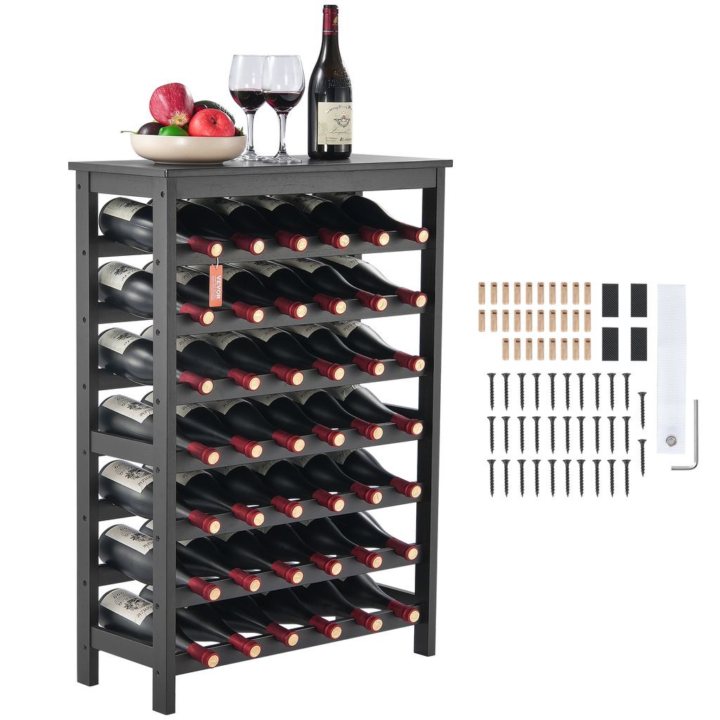 VEVOR Weinregal 42 Flaschen, stabiles Flaschenregal, 7-stufiges Lagerregal aus massivem Bambusholz, freistehendes Weinregal, wackelfreie Regale fü...