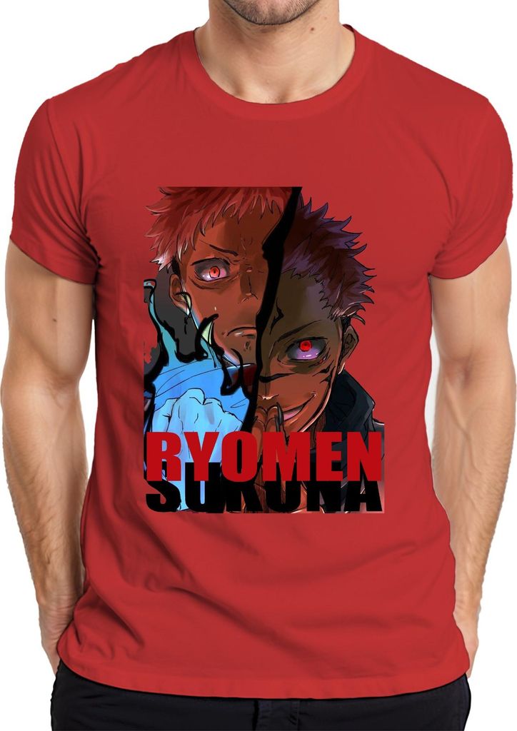 Ryomen Sukuna JujutsuKaisen Dämon rote Augen Anime gruselig Fan Herren T-Shirt, Rot, 3XL