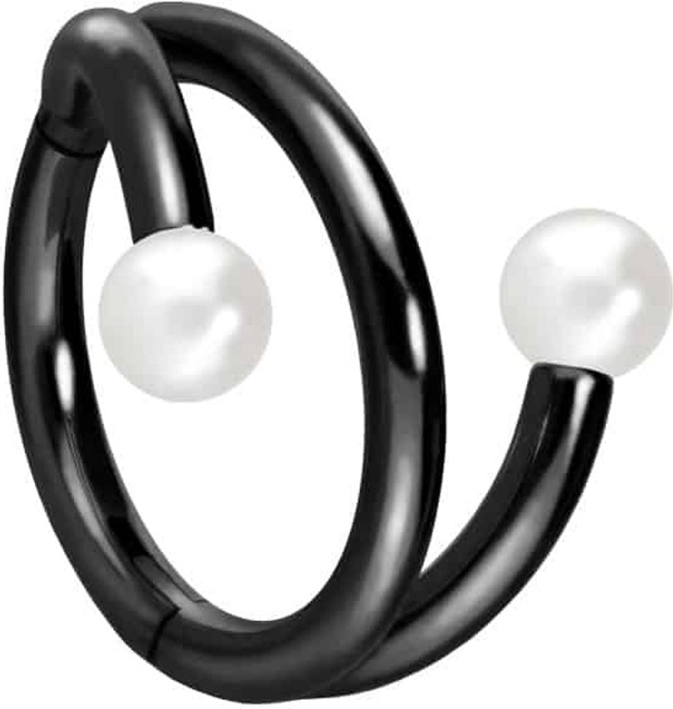Ohrpiercing, Nasenpiercing, Septum Piercing Titan Segmentring Clicker mit Innengewinde 3 RINGE + 2 SYNTHETISCHE PERLEN Schwarz Innendurchmesser: 10...