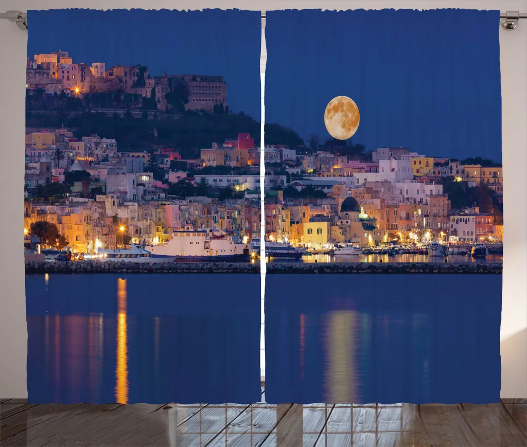 Rideau Large pour Cacher le Vis-à-Vis avec Style Océan 280x225 cm Bleu