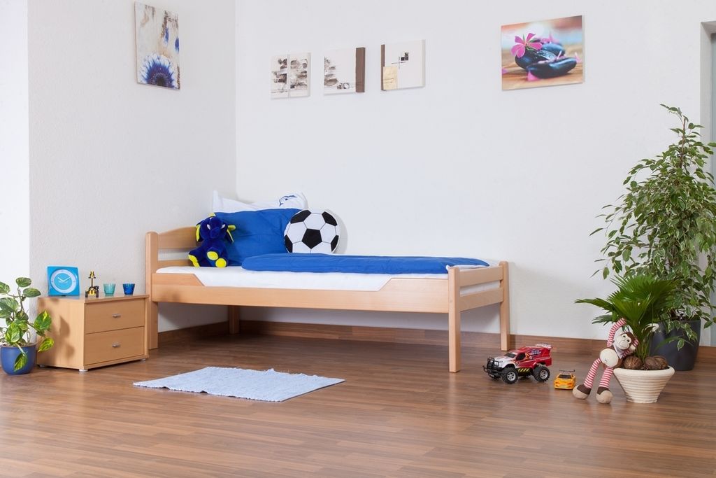 Kinderbett 90 x 200 cm | Massivholz: Buche | Natur Lackiert