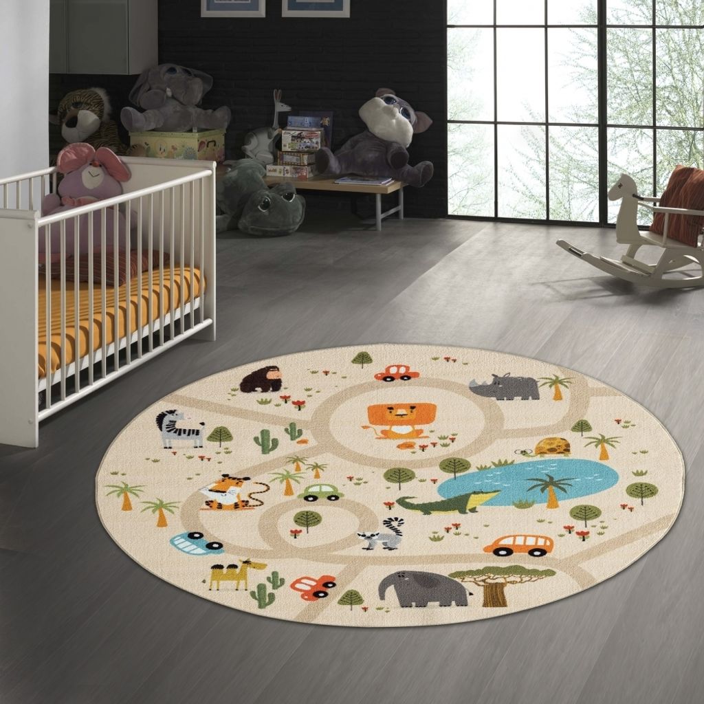 Rutschfester Kinder-Spielteppich in beige Größe - 160 cm Rund