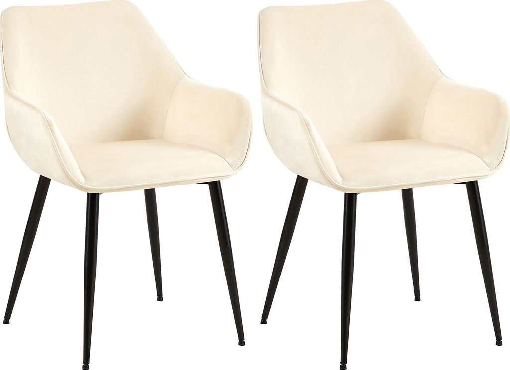 2er Set Esszimmerstuhl HLO-CP8 Samt creme