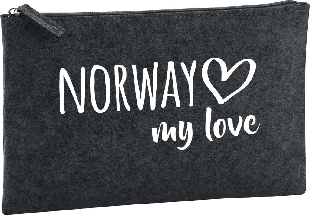 Huuraa Kulturbeutel Norway my love 1 Liter Charcoal Filz Kosmetiktasche Geschenkidee