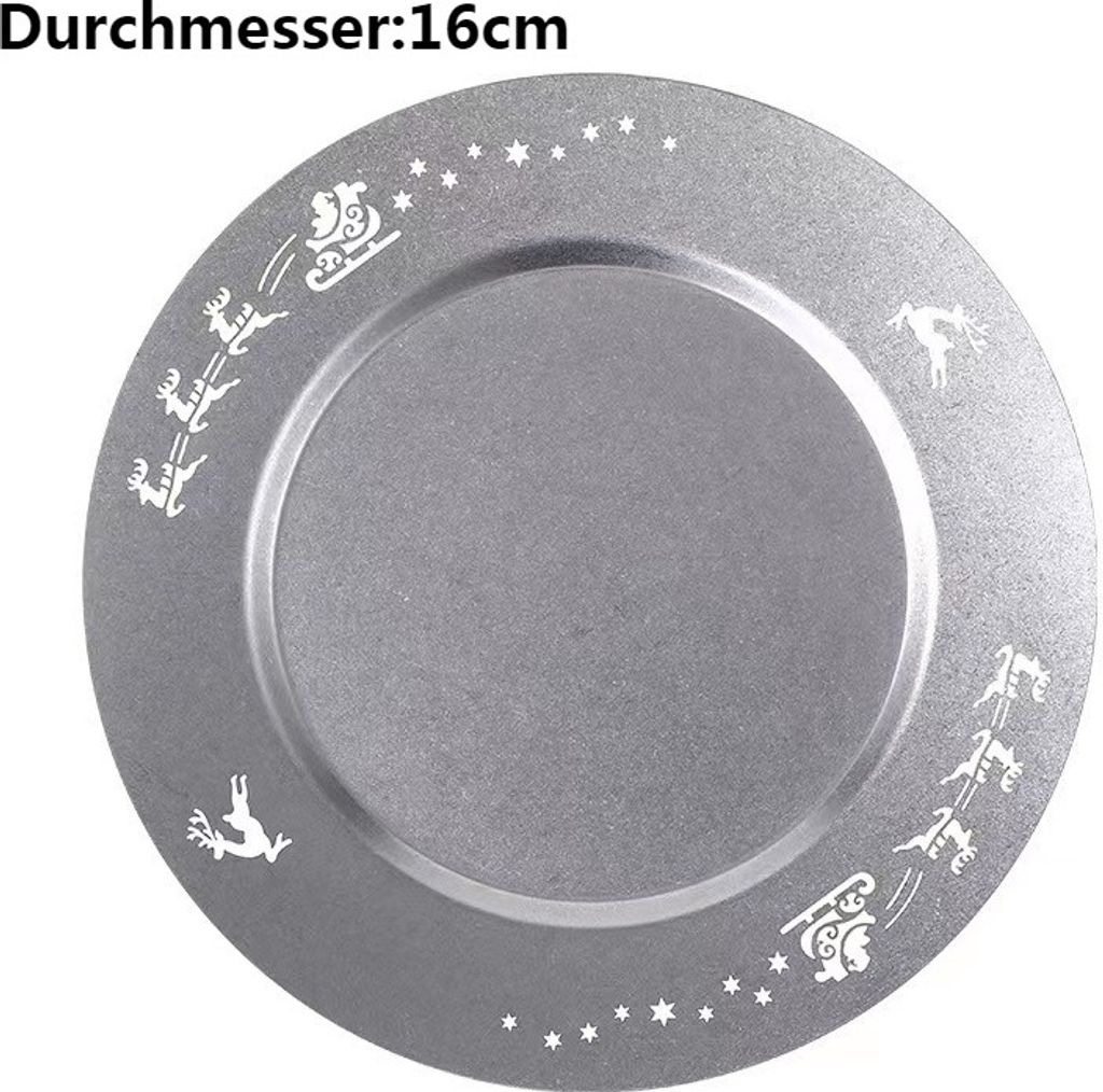 Weihnachtsteller Edelstahl Plätzchenteller Adventsdeko Nikolausteller Adventsteller Wiederverwendbar, 16cm, Silber grau, Edelstahl