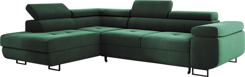 Ecksofa MONTANA 202x277 cm, Wohnlandschaft L-Form, Eckcouch mit Schlaffunktion und Bettkasten, Polsterecke, Samt Sofa, Couch - Links Grün MH37