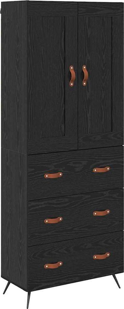 SYFAX Highboard Schwarz Eichen-Optik 69,5 x 34 x 180 cm Holzwerkstoff