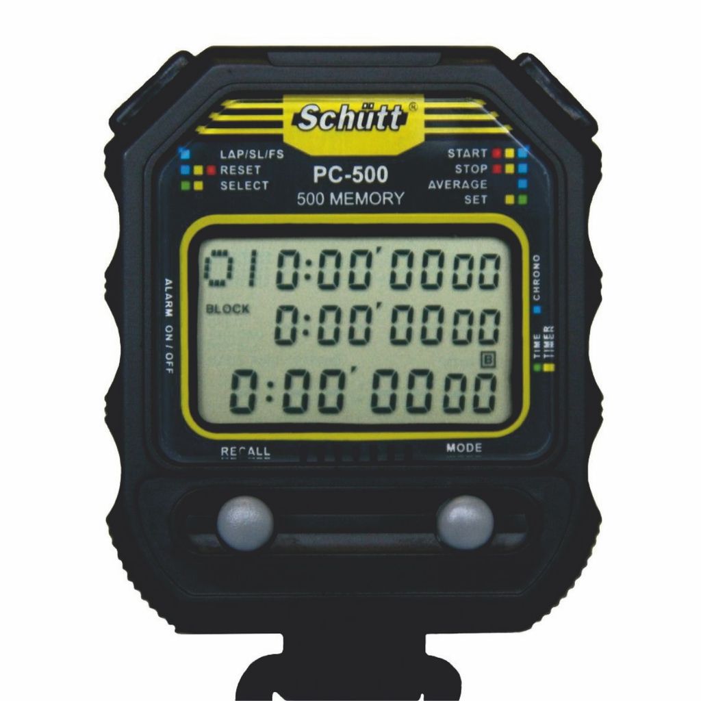 Schütt Stoppuhr PC-500 | Dreizeiliges Display | 500 Memory | Uhrzeit & Datum | Dualtimer | Druckpunktmechanik | Sport | Profi & Trainer