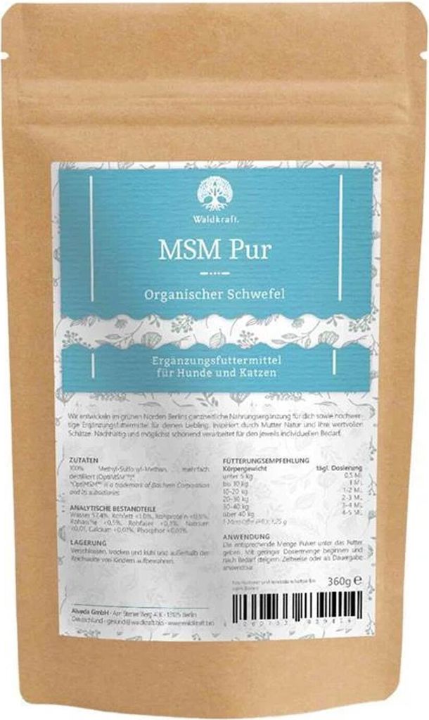 MSM Pur - Organischer Schwefel - OptiMSM für Hunde und Katzen - Nachfüllpack 360g