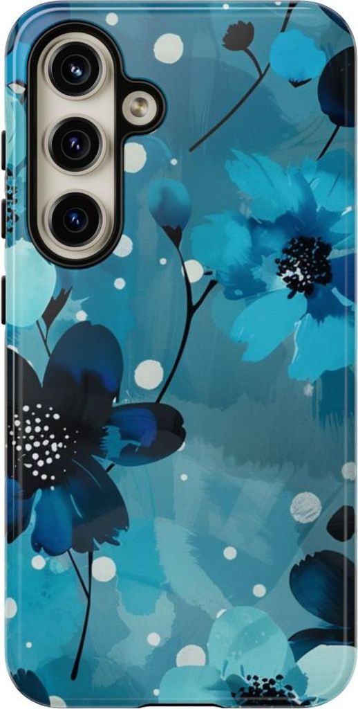 Blaues Blumenmuster mit Punkten – Hülle Kompatibel mit Samsung Galaxy S24