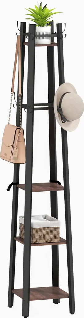 Portemanteau robuste en métal et bois brun, format gain de place 179 cm