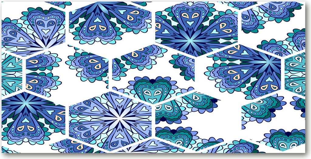 Tulup Glas-Bild -140x70- Wandkunst Dekorative Wand für Küche & Wohnzimmer - Sonstige - Mandala Elemente - Blau