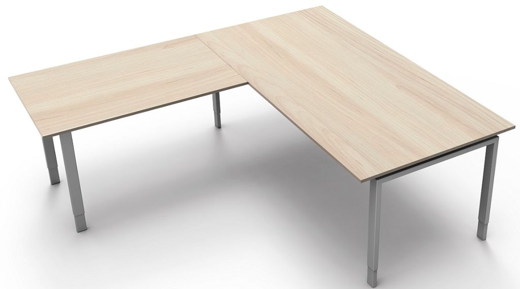 Kerkmann Schreibtisch Besprechungstisch 4170 Form 5 200x100x68-82 cm Vierfuß-Gestell höhenverstellbar mit Anbautisch Ahorn