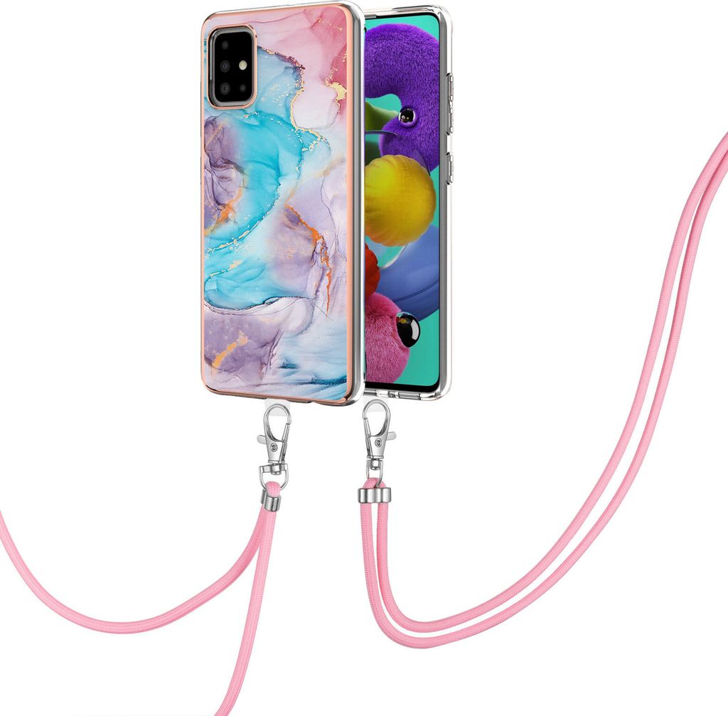 Handykette Hülle für Samsung Galaxy A51 Muster TPU Schutzhülle mit verstellbarem Tragegurt Blau