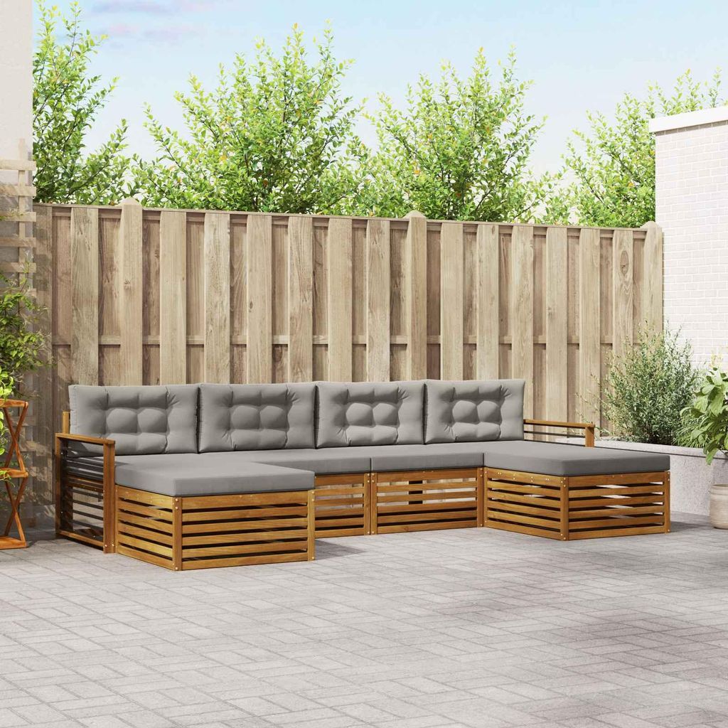 (Robust Möbel)Sofagarnitur - CLORIS - Balkonmöbe/Sitzgruppe - 6 pcs - Moderne Design - Natürlich und Hellgrau Massivholz Akazie - Gartensofa...