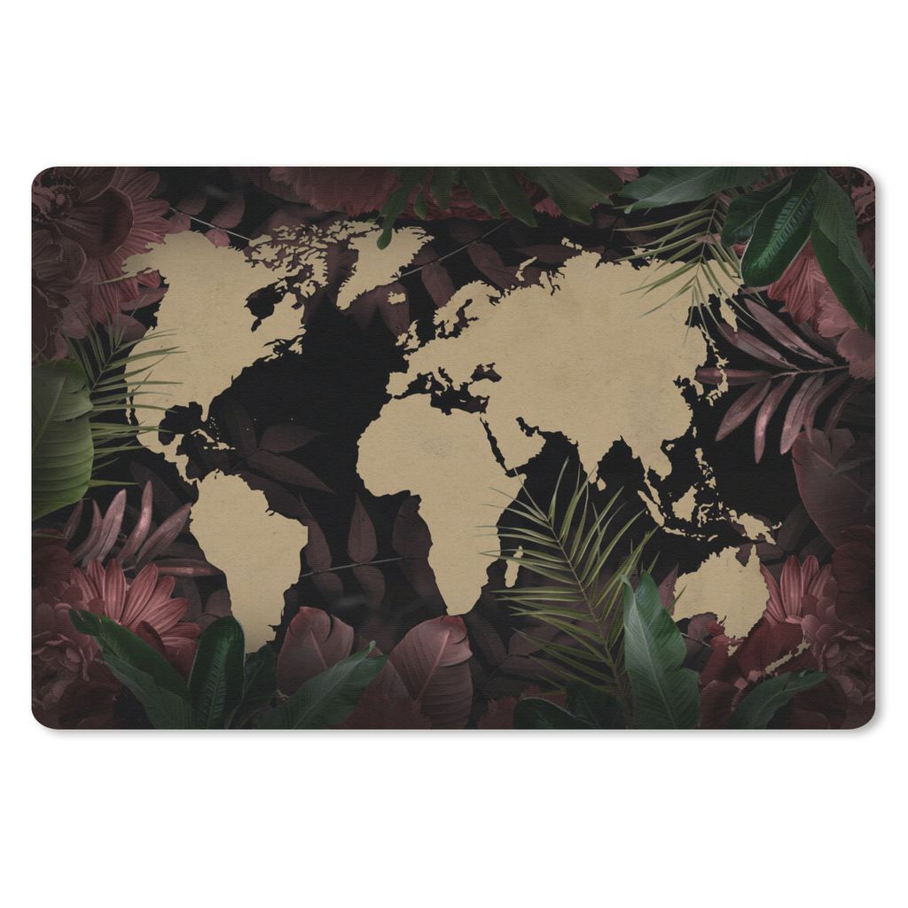 MuchoWow Mauspad Mousepad Weltkarte - Tropische Pflanzen - Braun 27x18 cm - Mousepads - Maus Mat - Pad - Mausunterlage - Büroartikel - Desk Matten