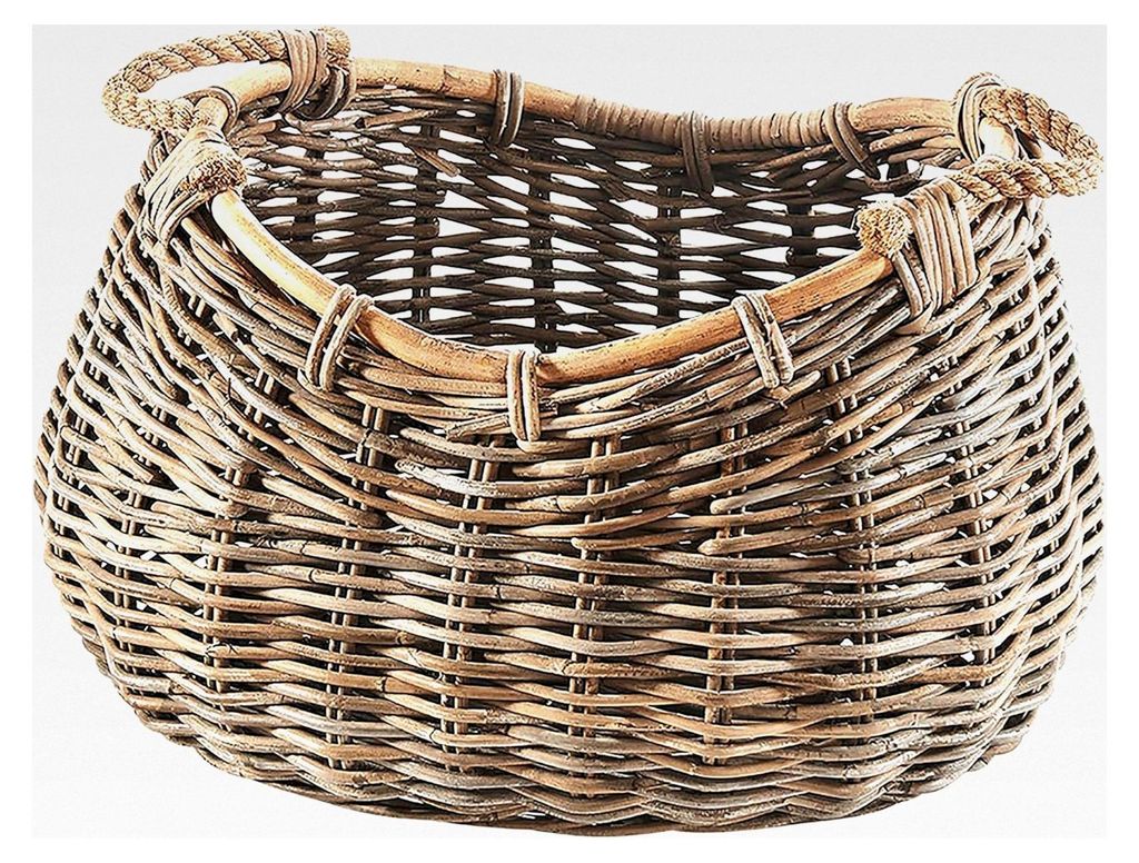 Aufbewahrungskorb aus Rattan in Kubu Grau - mit Seilgriff - oval