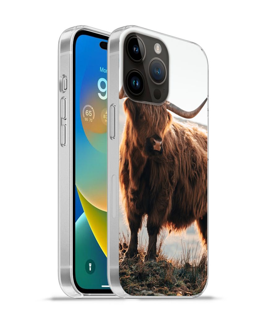 MuchoWow Handyhülle Schutzhülle Hülle für Apple iPhone 14 Pro Max Schottische Highlander - Tiere - Ländlich - Landschaft - Kuh - Natur Silik...