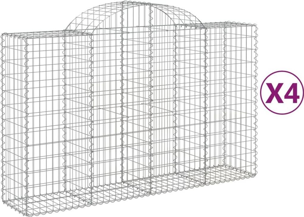 vidaXL Gabionen mit Hochbogen 4 Stk. 200x50x120/140cm Verzinktes Eisen