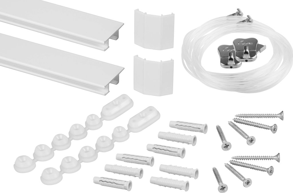 STAS Bilderschienen - Cliprail Max + Perlonseil 150 cm + Zipper Bilderhaken - 200cm (2 x 100cm) - Weiss