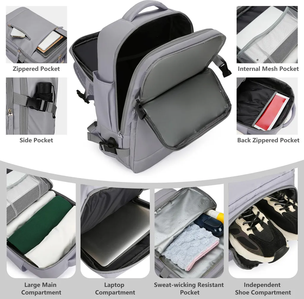 Sac à dos bagage à main 40L extensible avec compartiment chaussures noir - 5