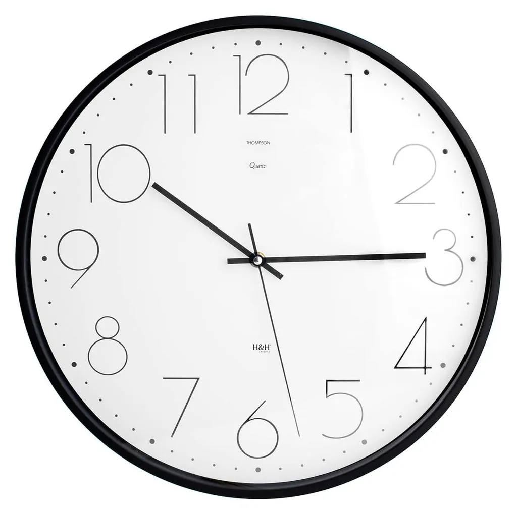 H&H Thompson Horloge Murale Ronde 40 cm Noir et Blanc Design Chic