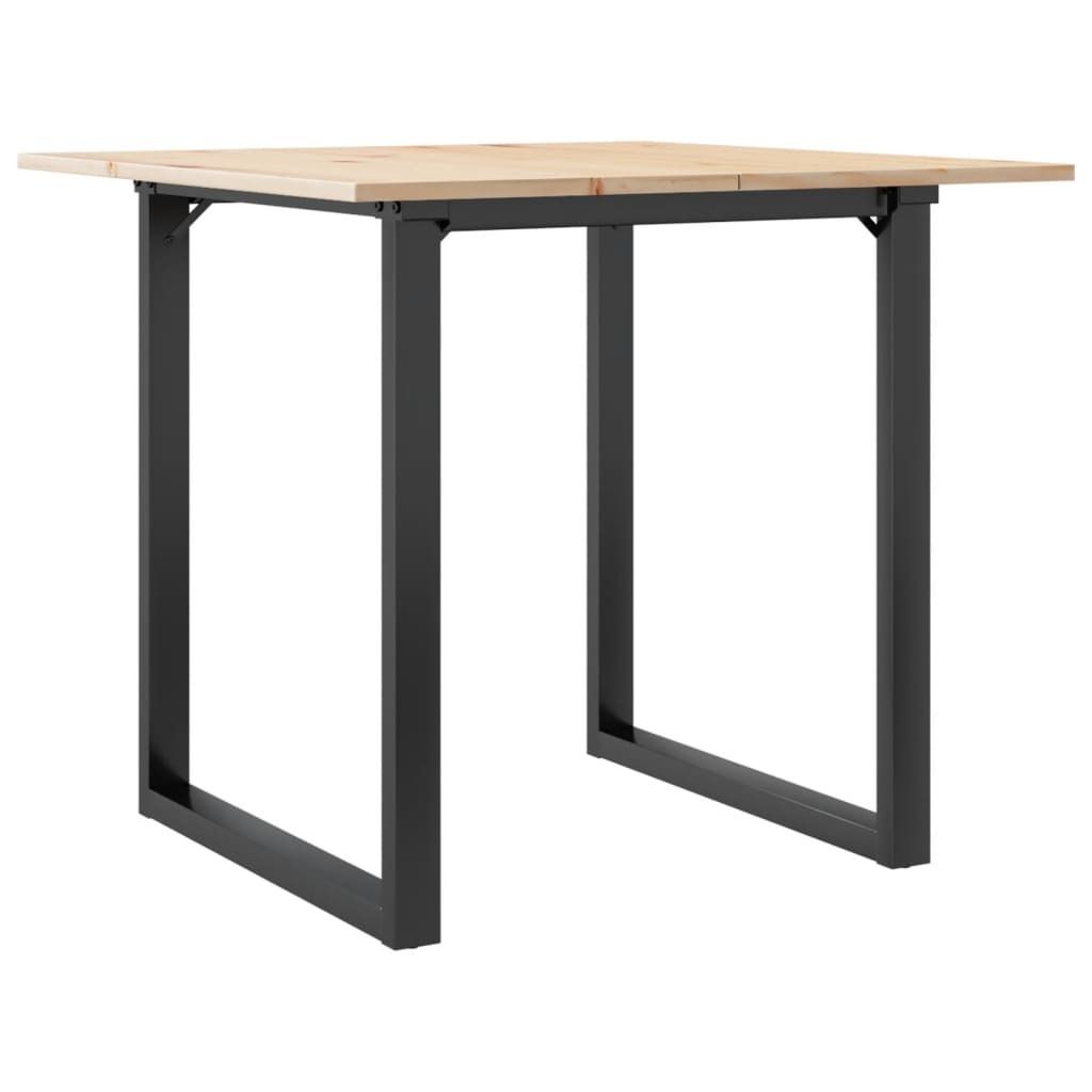 A table with a wooden top and black metal legs, shown from the front on a white background.