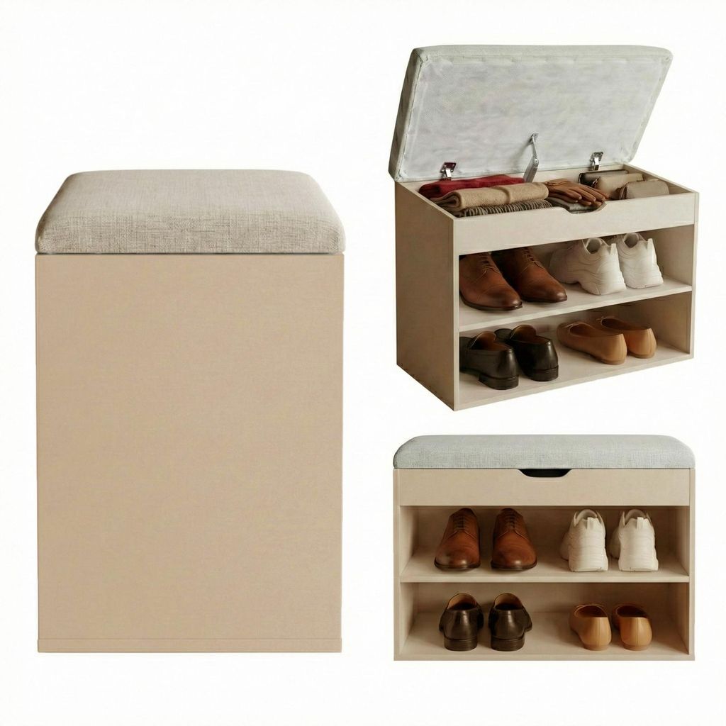 Botník bílý se sedákem VAULT, 60 x 30 x 47 cm - béžový Obrázek produktu 